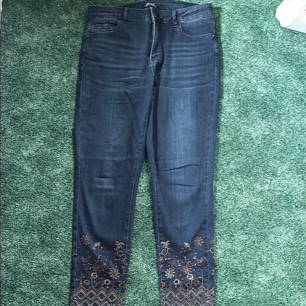 CHARLIE B Dark Blue Embroidered Skinny Jeans